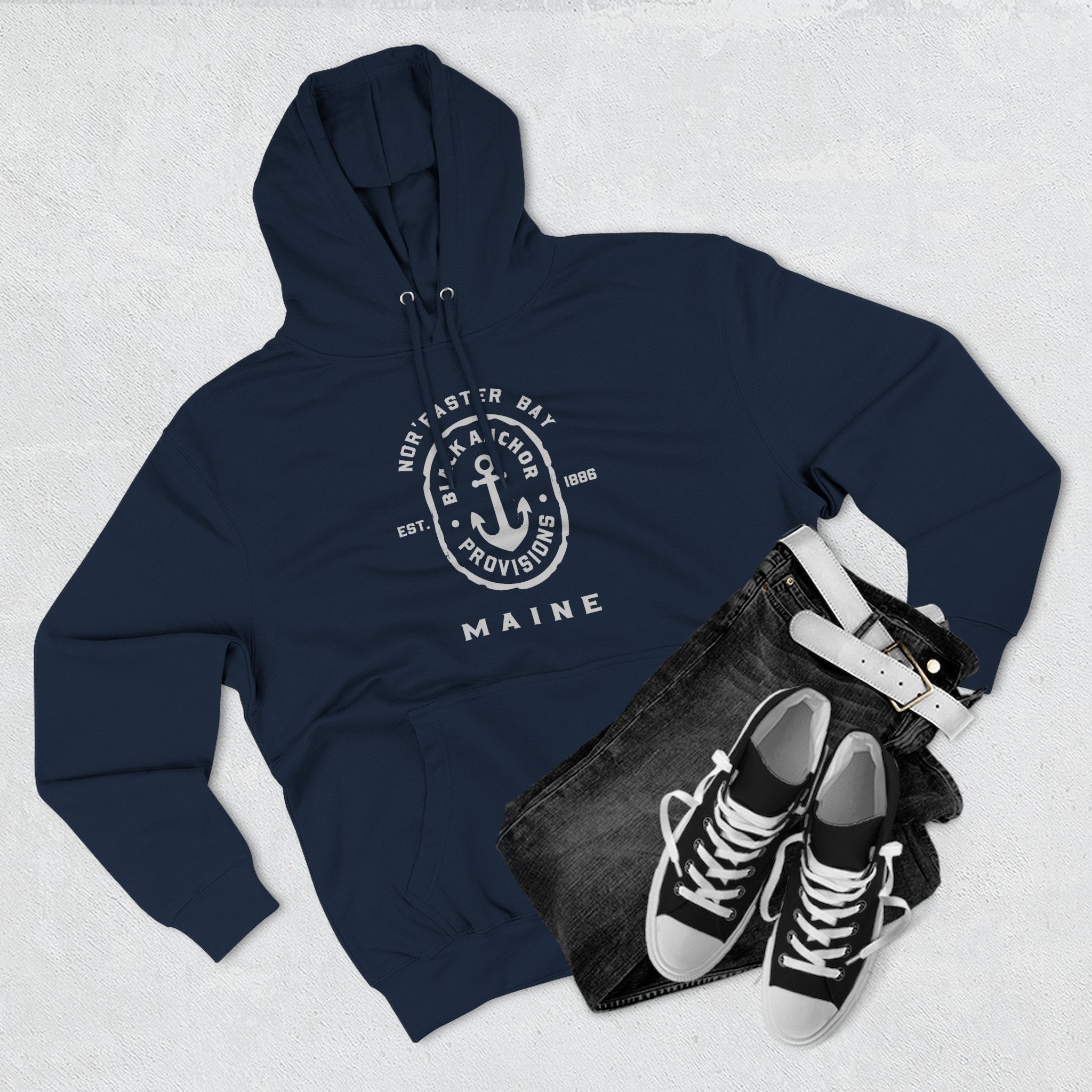 Black Anchor Three-Panel Fleece Hoodie